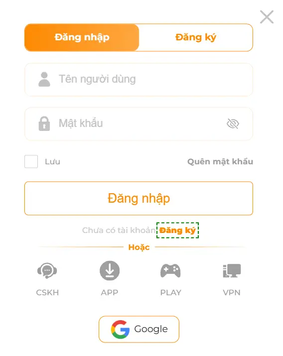 Giao diện đăng nhập Fun79